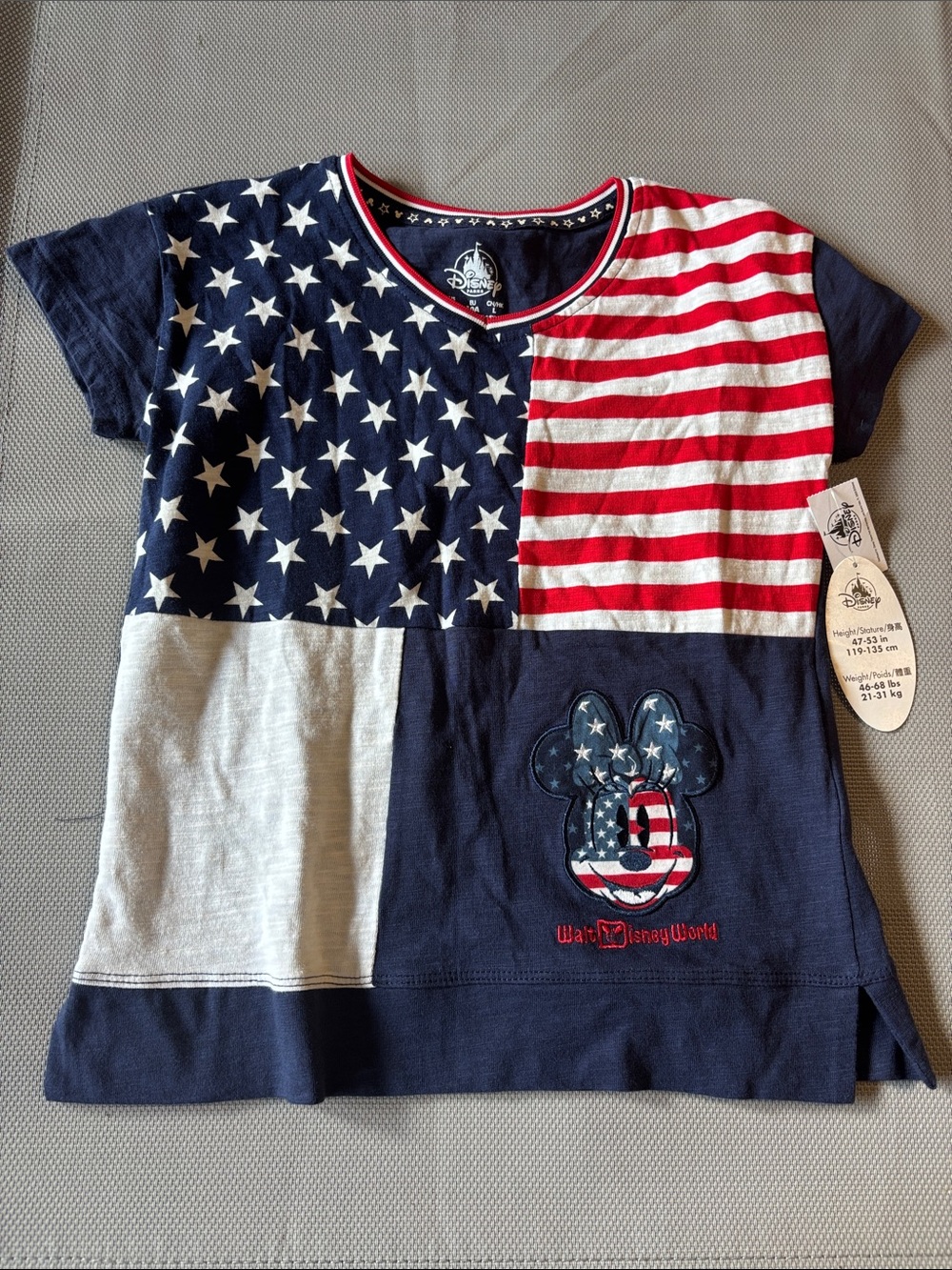 Disney Navy Red White American Flag Mickey Short Sleeve Tee girls M 7/8 NWT